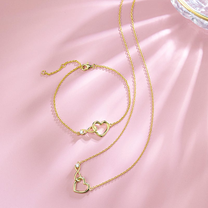 FANCIME Infinity Love Heart Bracelet 925 Sterling Silver Gold Plated Cubic Zirconia CZ Diamond Dainty Fine Jewelry Anniversary Birthday Christmas Gifts for Women Mom, Chain 6.7"+1.2" - Image 3